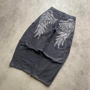 engraved black baggy wing jeans